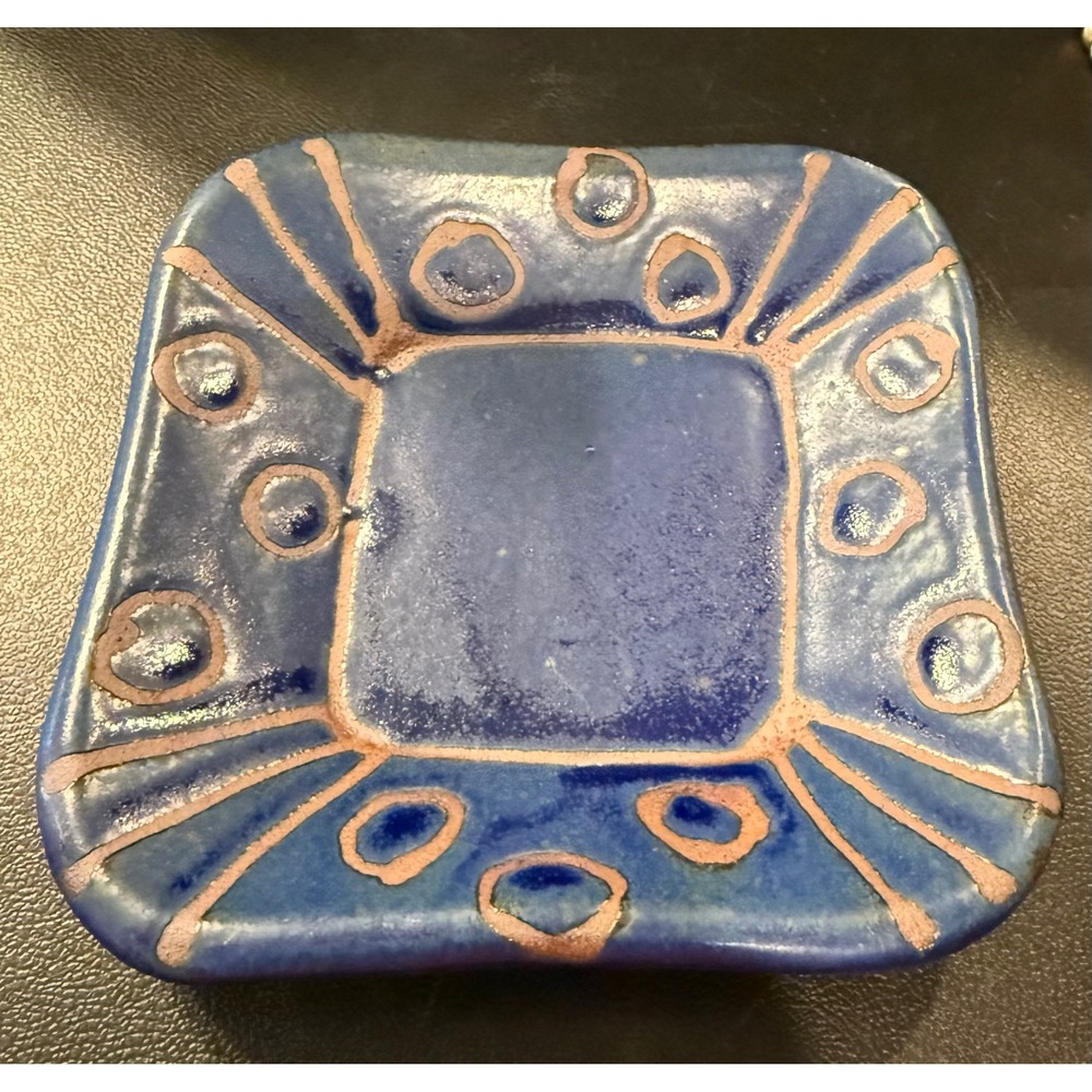 Homer Alaska Rare Bird 5" Square Dish Blue Studio Pottery Handcrafted Stoneware